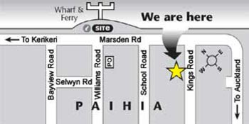 Paihia street map showing location of Mousetrap Backpackers